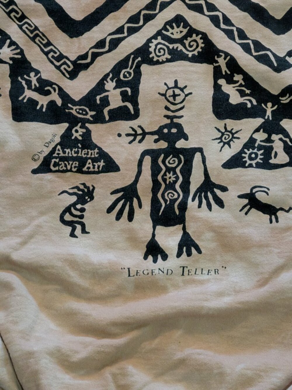 90's Dagoli "Legend Teller" Ancient Cave Art Tie Dye Crewneck Made in Canada - S - Picture 2 of 6